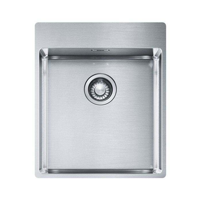 Мивка нс BXX 210-40 430x510mm, without drainer, brushed, with tap ledge, 3 1/2", with waste kit, hidden overflow, with 2 tap holes, box - Мивки